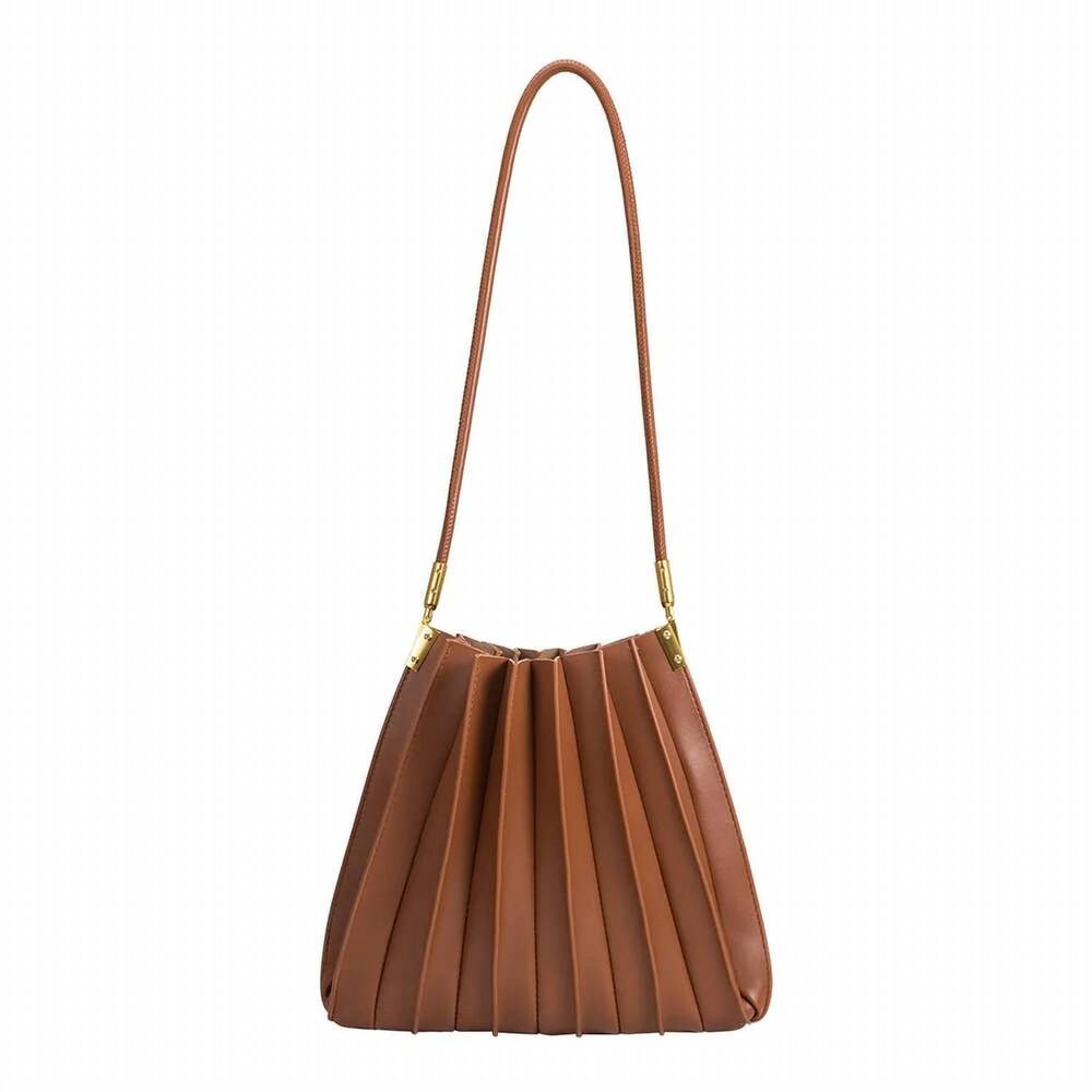 NEW MELIE BIANCO women's carrie pleated vegan leather shoulder bag in saddle